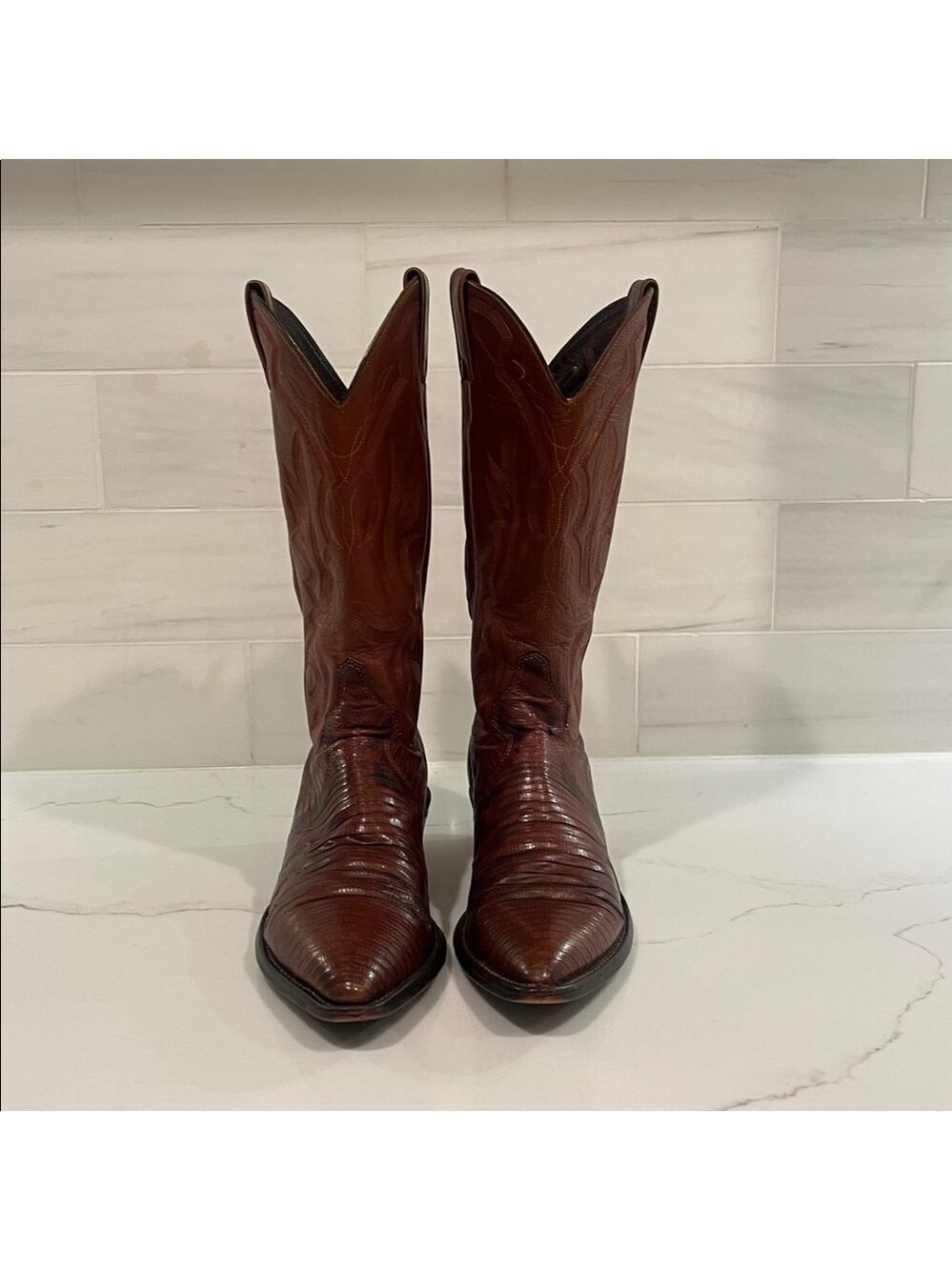 Justin 8303 Men's Exotic Leather Western Boot Peanut Brittle Lizard Round Toe - Picture 4 of 15